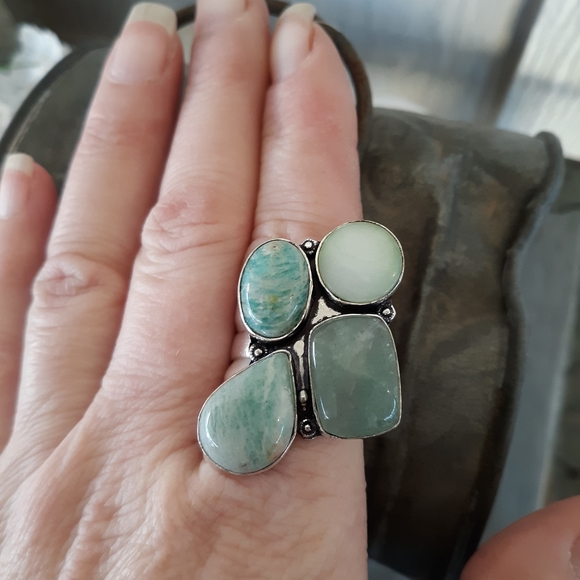 New Amazonite & Agate 925 Silver Statement Ring. - Picture 5 of 9